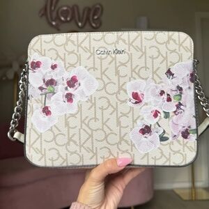 Calvin Klein Beige Floral Logo Crossbody Bag